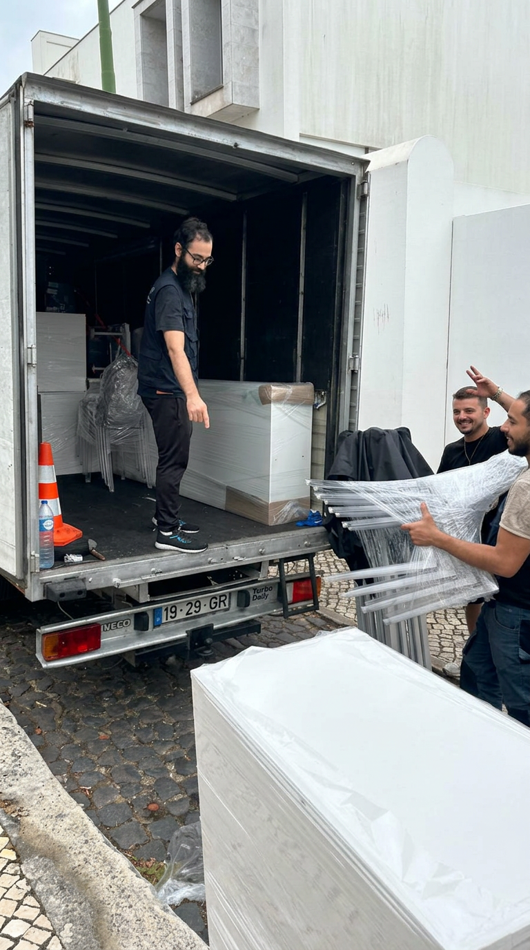 Equipa Castelar Transportes a carregar mobiliário na viatura